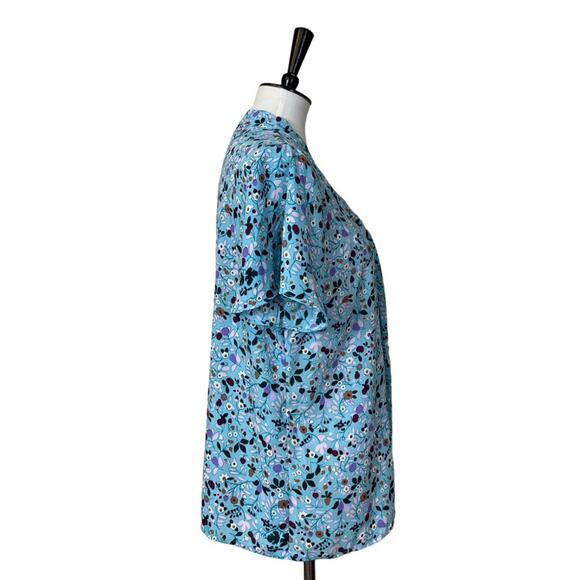 Talbots Tie Neck Top Blouse Short Sleeves Blue Multi Floral Women’s Size Large - Picture 3 of 11
